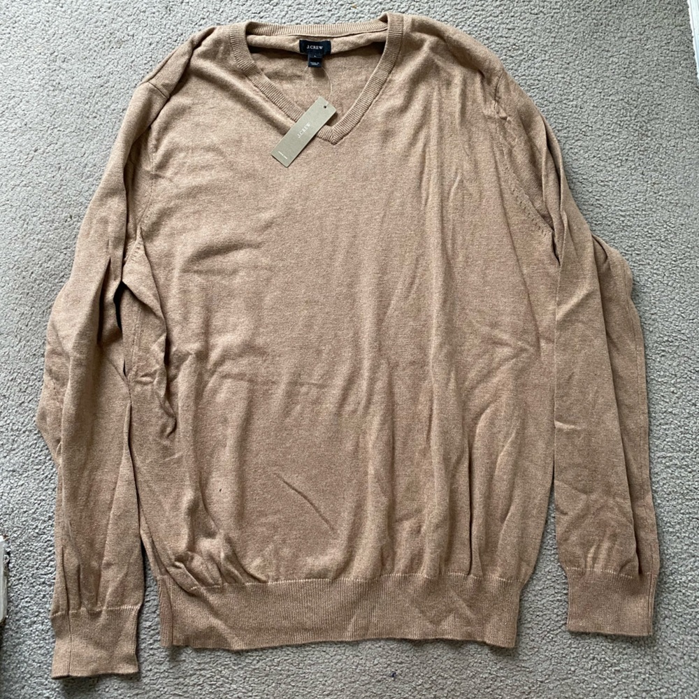 J. Crew Mens Cotton Cashmere V-Neck Beige Sweater NWT